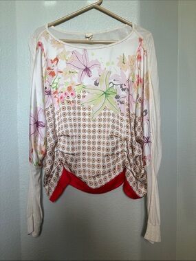 Anthro TINY Floral Print Long-Sleeve Top in Cream and Orange